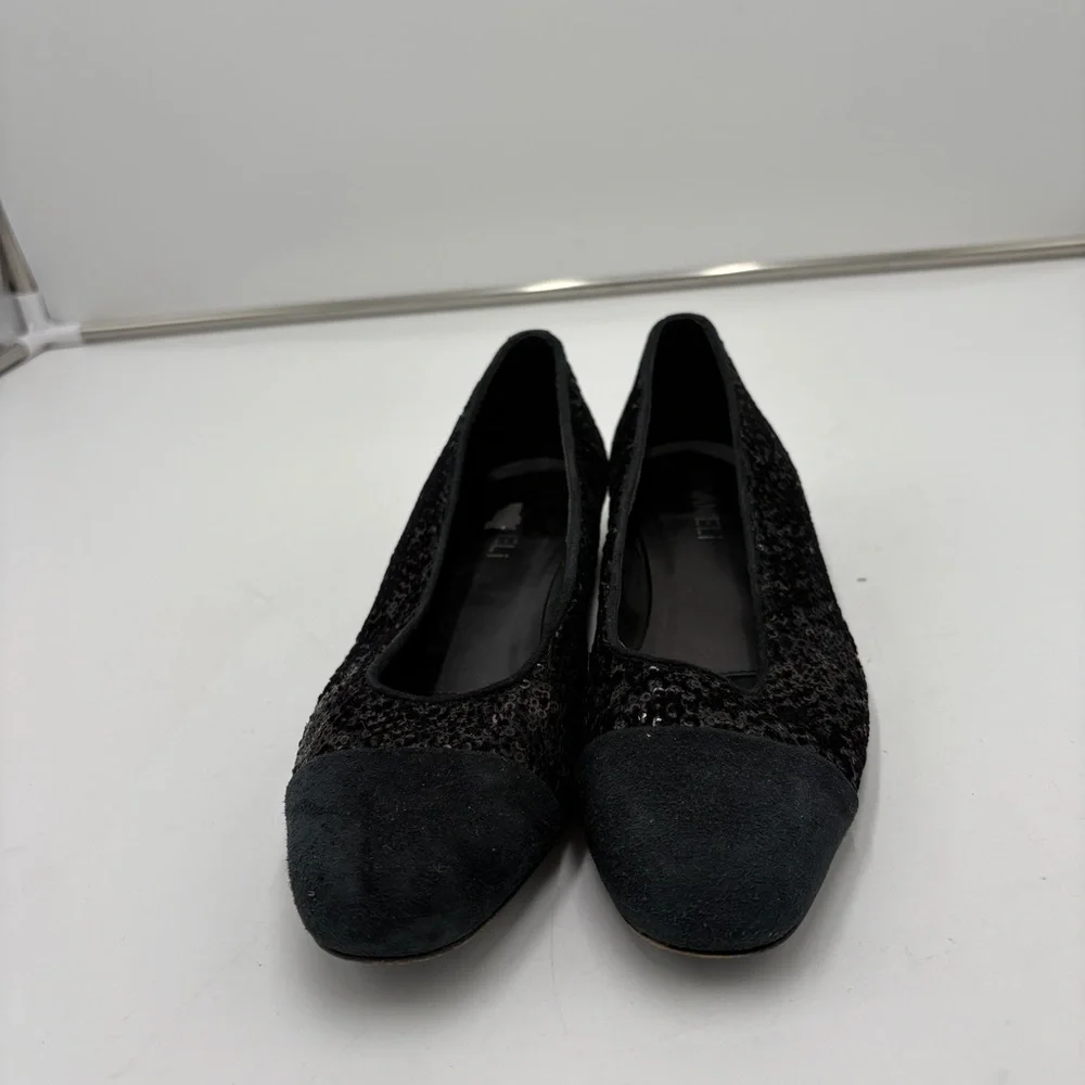 Vaneli Cap Toe Black Suede Sequin Velvet Flats Loafers Fc-313 Women’s Size 8N
